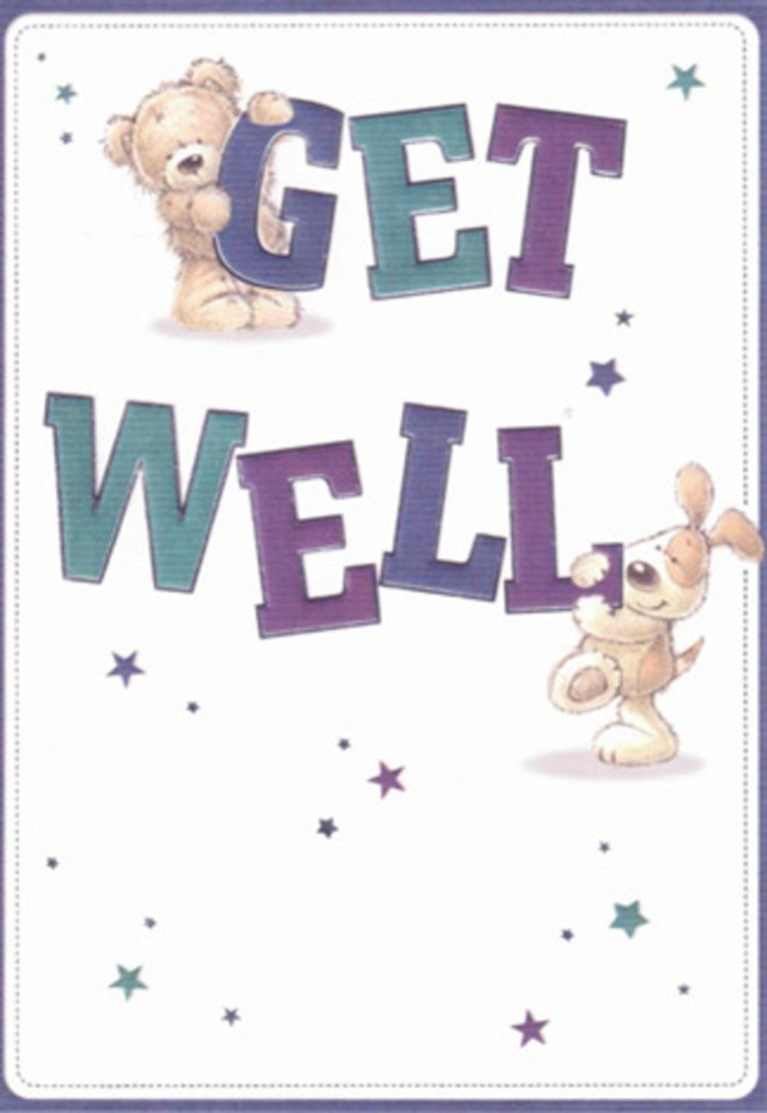 This delightful get well card sings of gentle encouragement and local charm, echoing the supportive spirit often found in Castelnau's close-knit community. Hand-drawn illustrations of a tender bear and an energetic puppy create an atmosphere of warm companionship-the bear's plush, creamy fur and the puppy's cascading ears rendered with such attention that you can almost sense their gentle touch. Twinkling stars, scattered with a carefree hand, swirl around them, mirroring the scattered petals and colourful confetti at Castelnau community fêtes. The typography-large, confident, and saturated in a mellow blend of purples and aquas-anchors the card with a reassuring presence, each letter carrying its own weight of hope. Soft edges and subtle textures throughout the scene evoke the plushness of a cozy blanket, or the feel of a freshly tied bouquet delivered right to a neighbour's door. Paired with flowers from a local florist, perhaps in a mason jar reflecting the area's riverside charm, the card's uplifting tone transcends words, offering tangible support and heartfelt positivity. It's a gesture that fits perfectly with the caring, understated elegance of Castelnau, bringing light and optimism to anyone's road to recovery.
